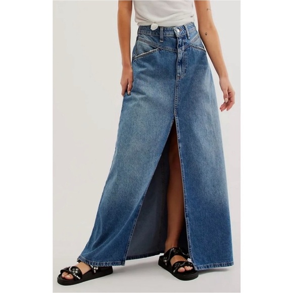 Free People Blue Denim Maxi Skirt - Picture 1 of 14